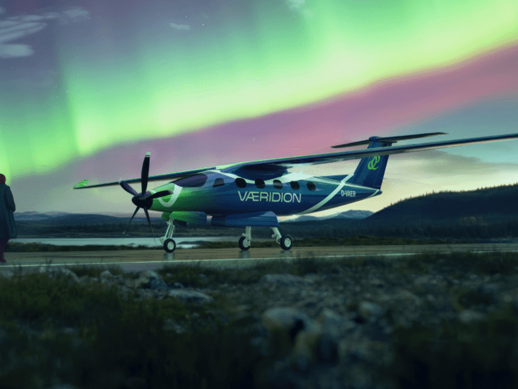Plane infront of northern lights